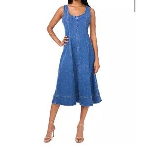 1.State Women's Scoop-Neck Sleeveless Denim Fit & Flare Dress Sz: XL